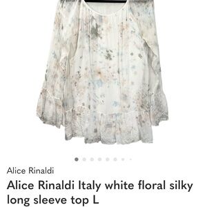 Alice Rinaldi Italy white floral silky long sleeve top, elegant flowing…